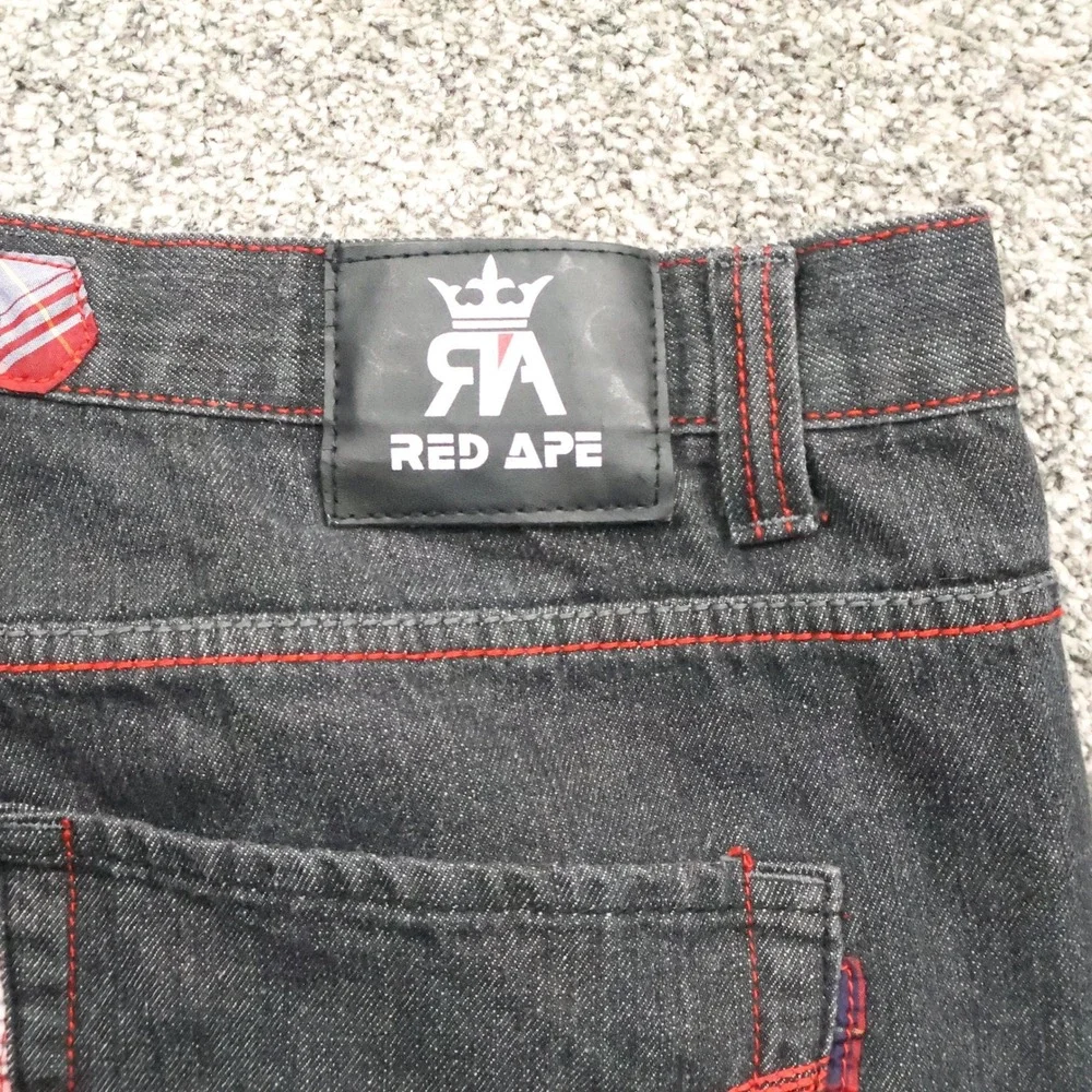 Red Ape Jeans Mens 38X29 wide leg baggy y2k Pants Red Stitching Streetwear